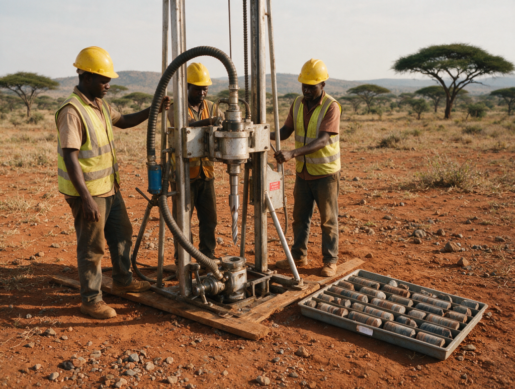Drilling crew with diamond core rig, Drill for evidence